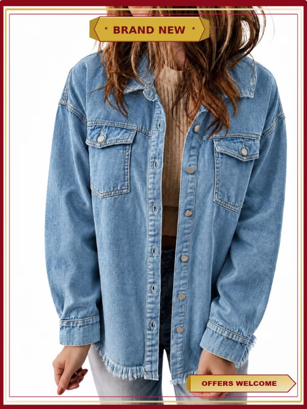 Women's Oversized Denim Jacket Boyfriend Jean Coat Loose Fit Button Down Long